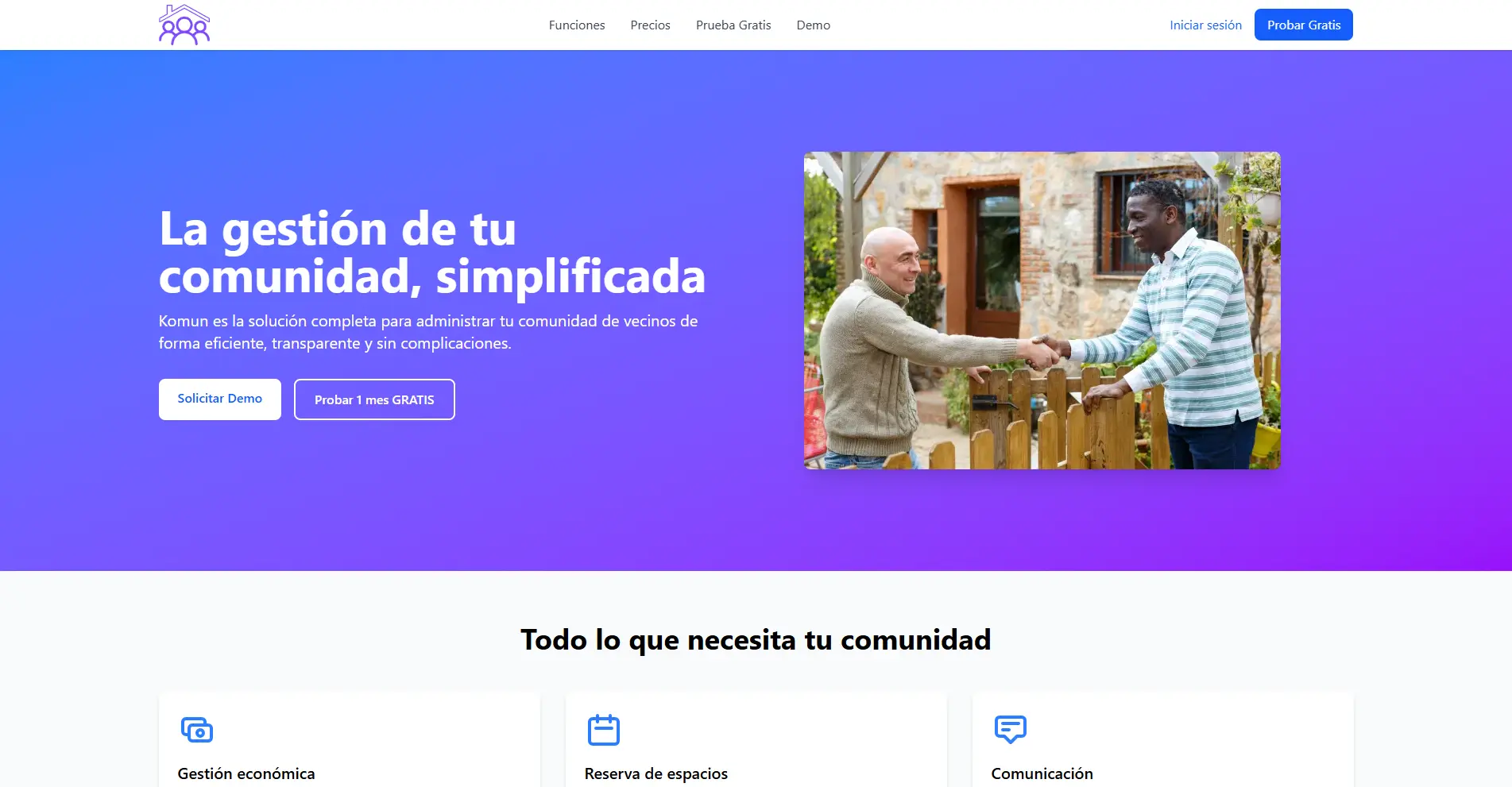 Captura de pantalla del proyecto Komun - Landing Page